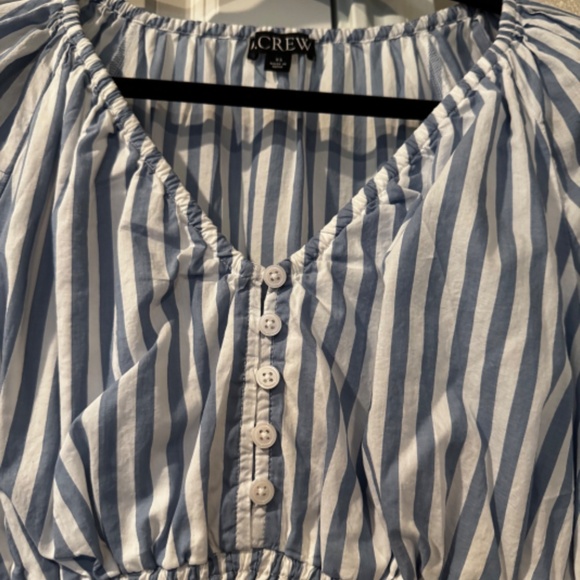 J. Crew V-neck Smocked Waist Top, Size extra small, black and white stripes - Picture 2 of 12